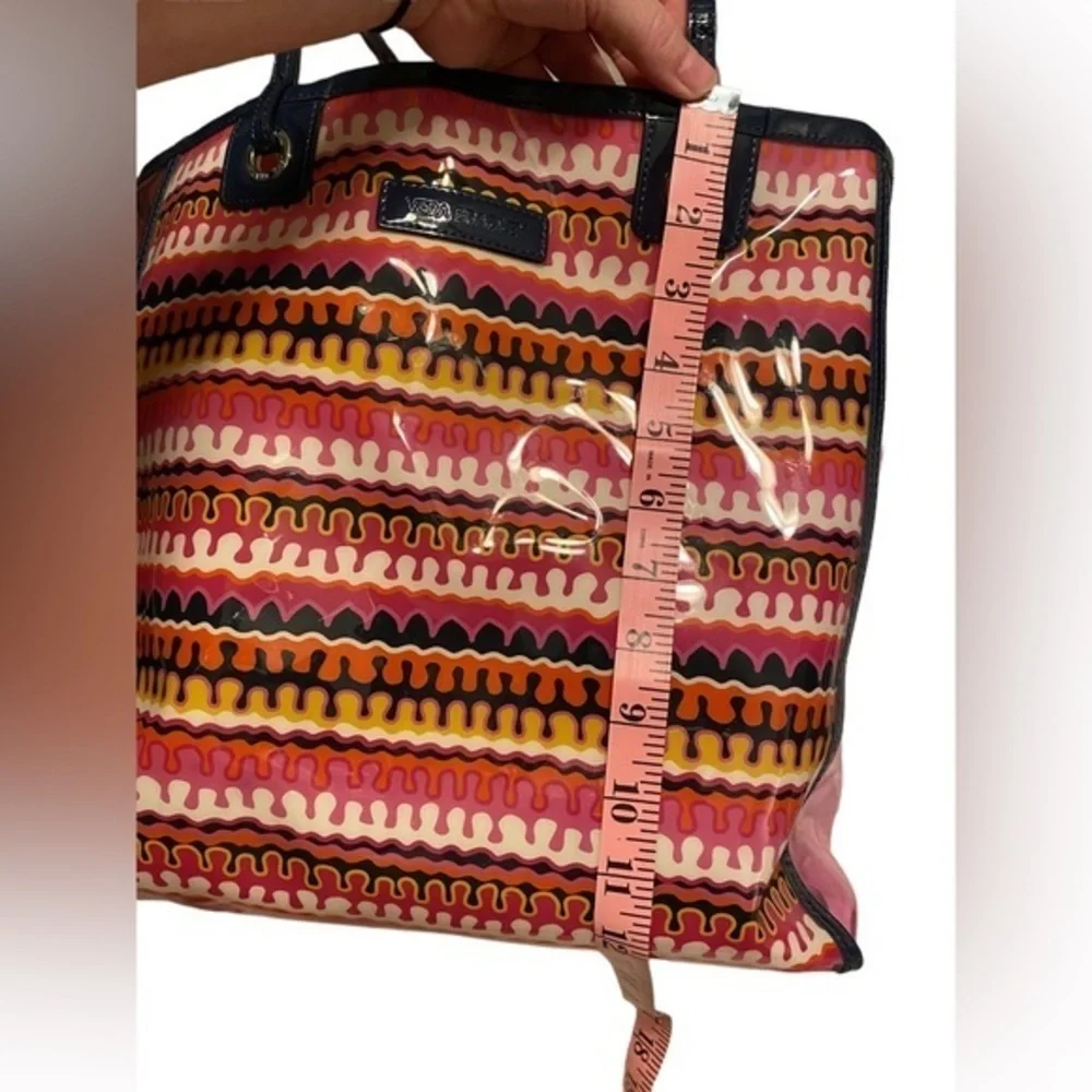 Vera Bradley pink multicolored beach bag tote, navy straps. Clear